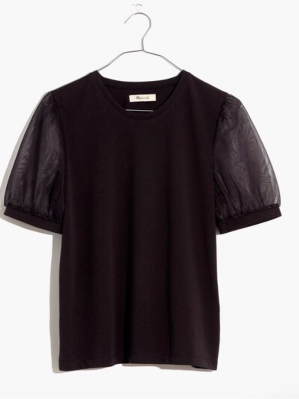 Madewell Black Sheer-Sleeve Knit Top Tee Medium